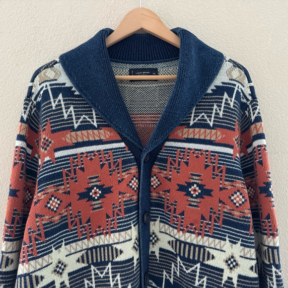 Lucky Brand Southwestern Shawl Cardigan Sweater Mens XXL 100% Cotton Western - Picture 7 of 13